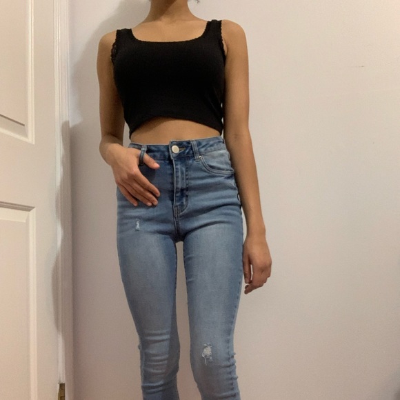 Light blue slightly distressed skinny jeans - Picture 2 of 5